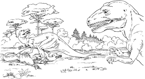 Allosaurus Over Dead Camptosaurus Coloring Page